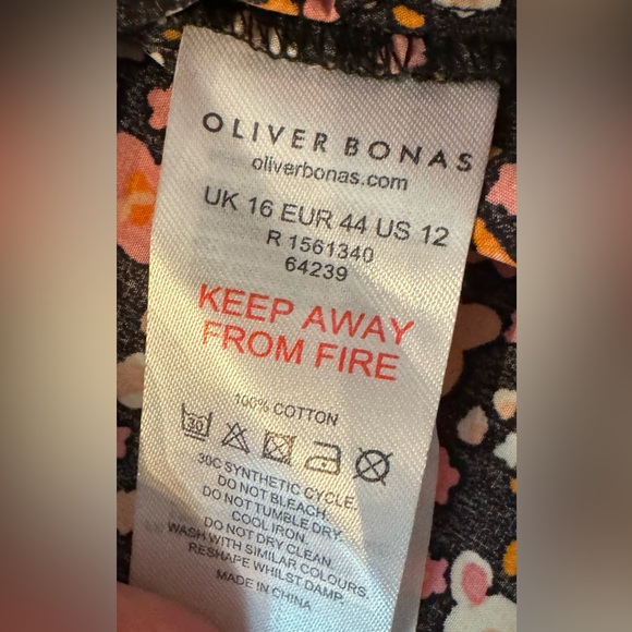 Oliver Bonas Floral Print Broderie Black Cotton Blouse- Size 12 - Picture 5 of 6